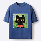 japanese cat watermelon washed t-shirt