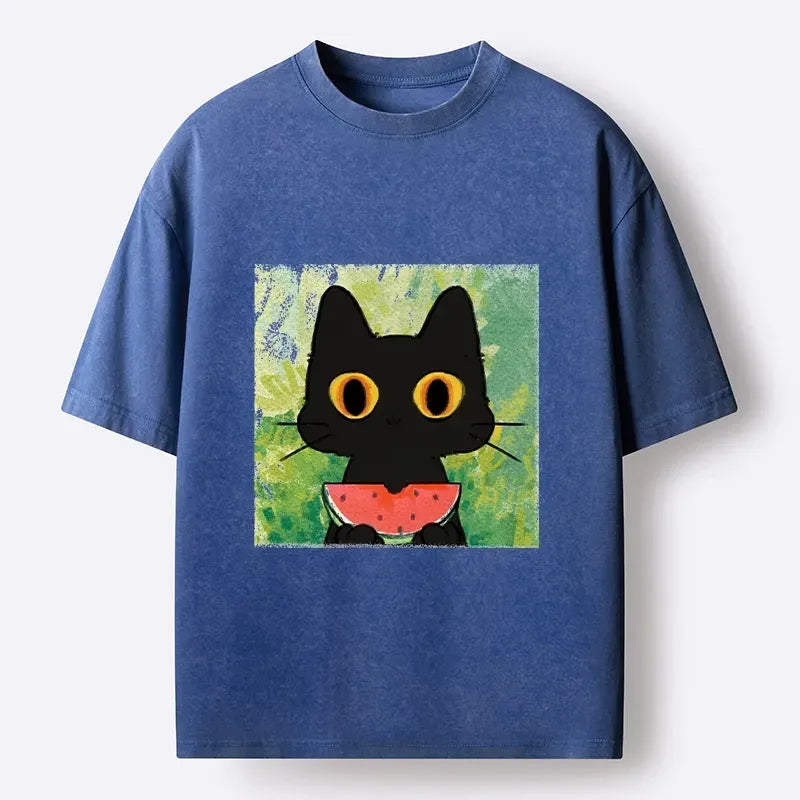 japanese cat watermelon washed t-shirt