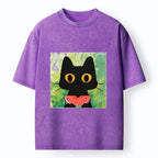 Kyoto-Lion Black Cat Loves Watermelon Washed T-Shirt