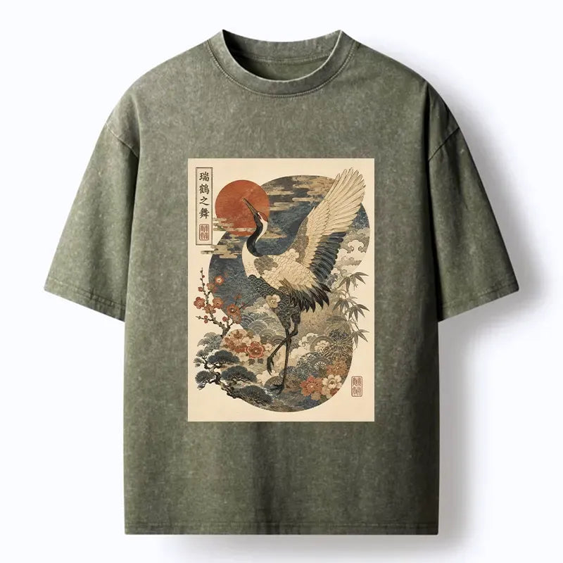 Plum Bamboo Retro Print Washed T-Shirt