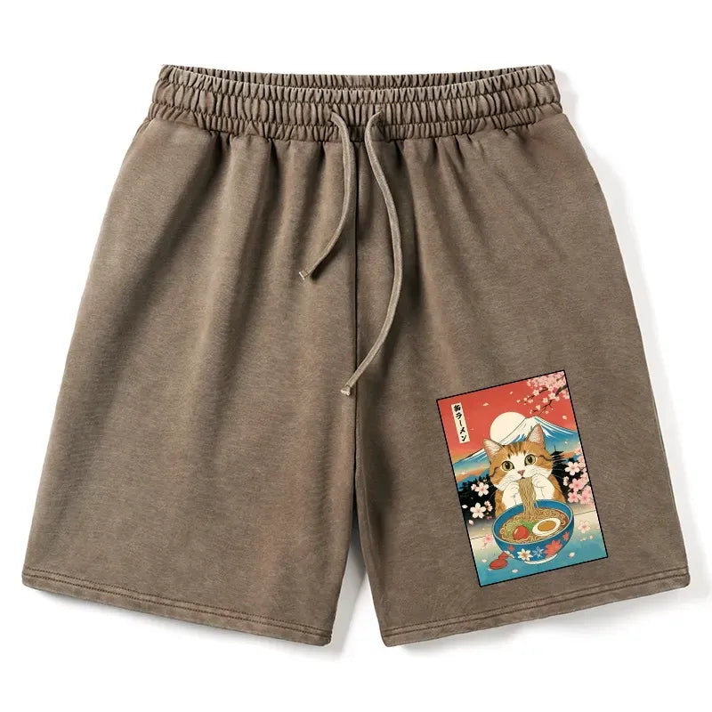 Japanese Culture Cat Ramen Unisex Shorts