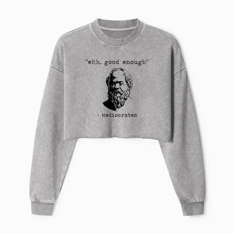 Kyoto-Lion Mediocrates Meme Washed Crop Sweatshirt