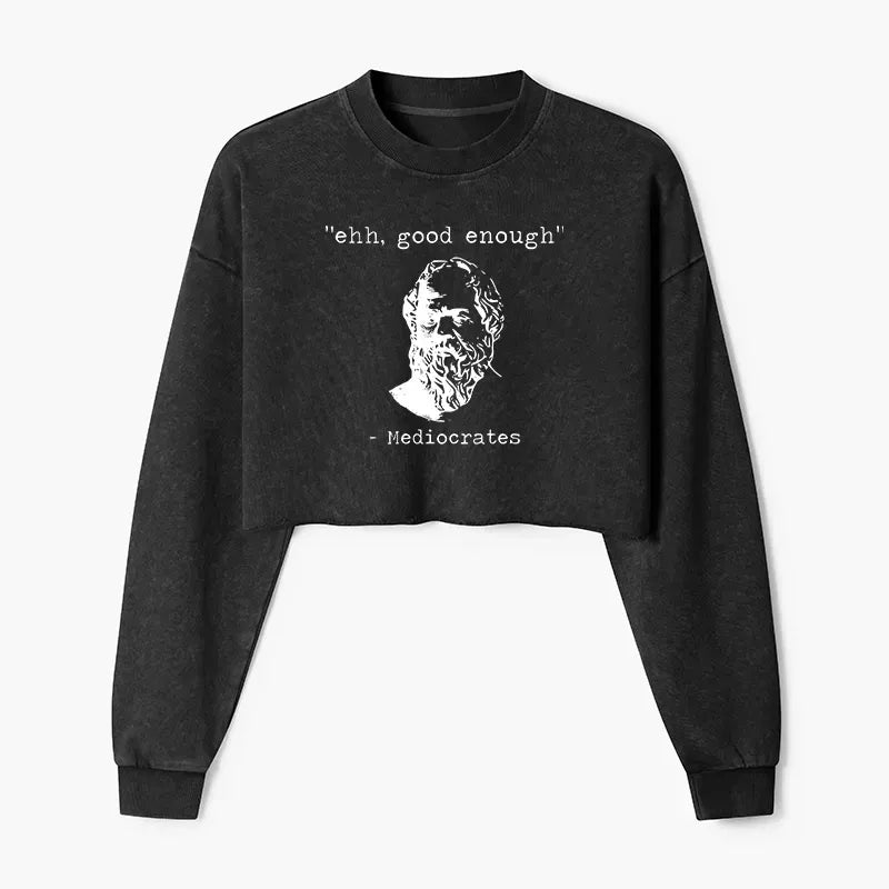 Kyoto-Lion Mediocrates Meme Washed Crop Sweatshirt