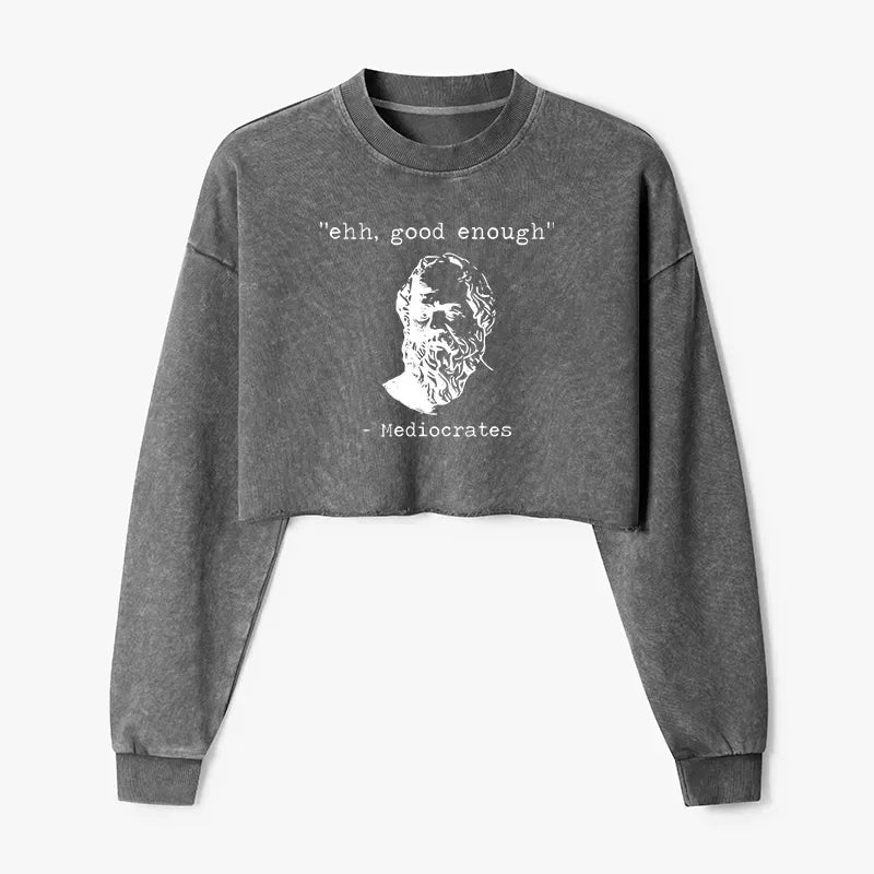 Kyoto-Lion Mediocrates Meme Washed Crop Sweatshirt