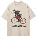 Kyoto-Lion Samurai Riding A Bicycle Japanese Washed T-Shirt