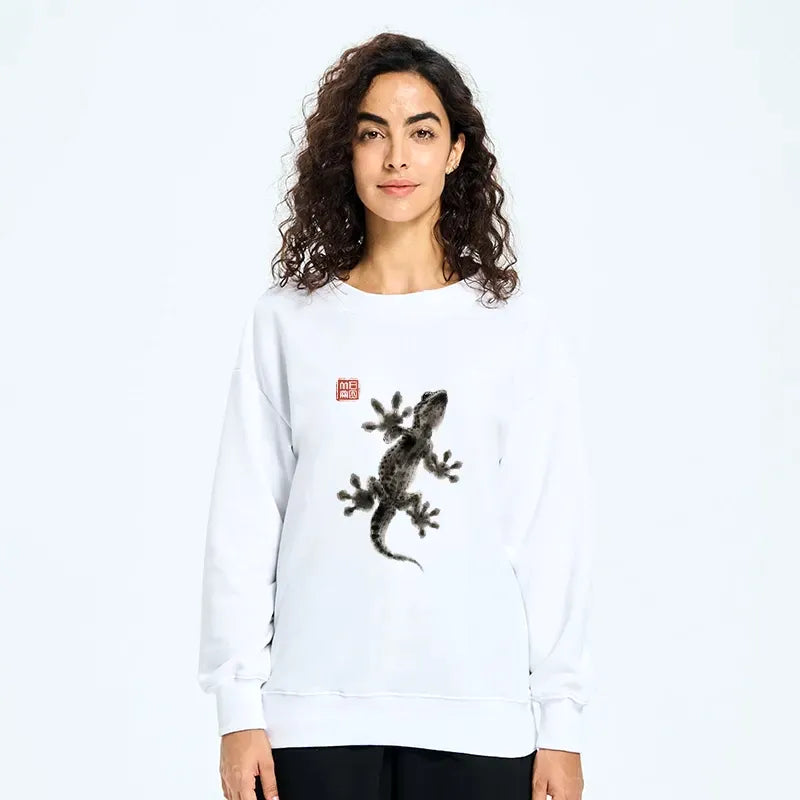 Kyoto-Lion Minimal Asian Ink Brush Gecko Vibe Classic Sweatshirt