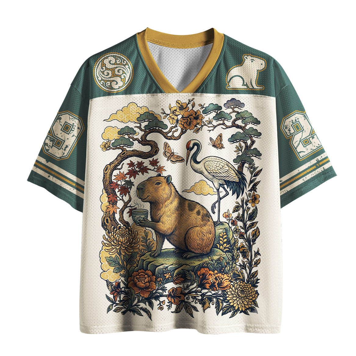 Oriental Pine Floral Unisex Mesh Jersey