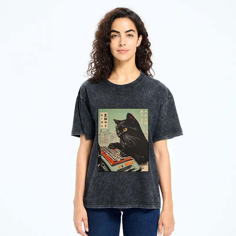 Vintage Japanese Cat T-Shirt for Summer
