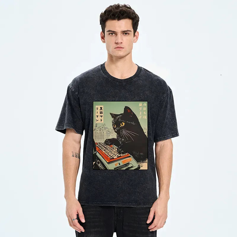 Vintage Japanese Cat T-Shirt for Summer
