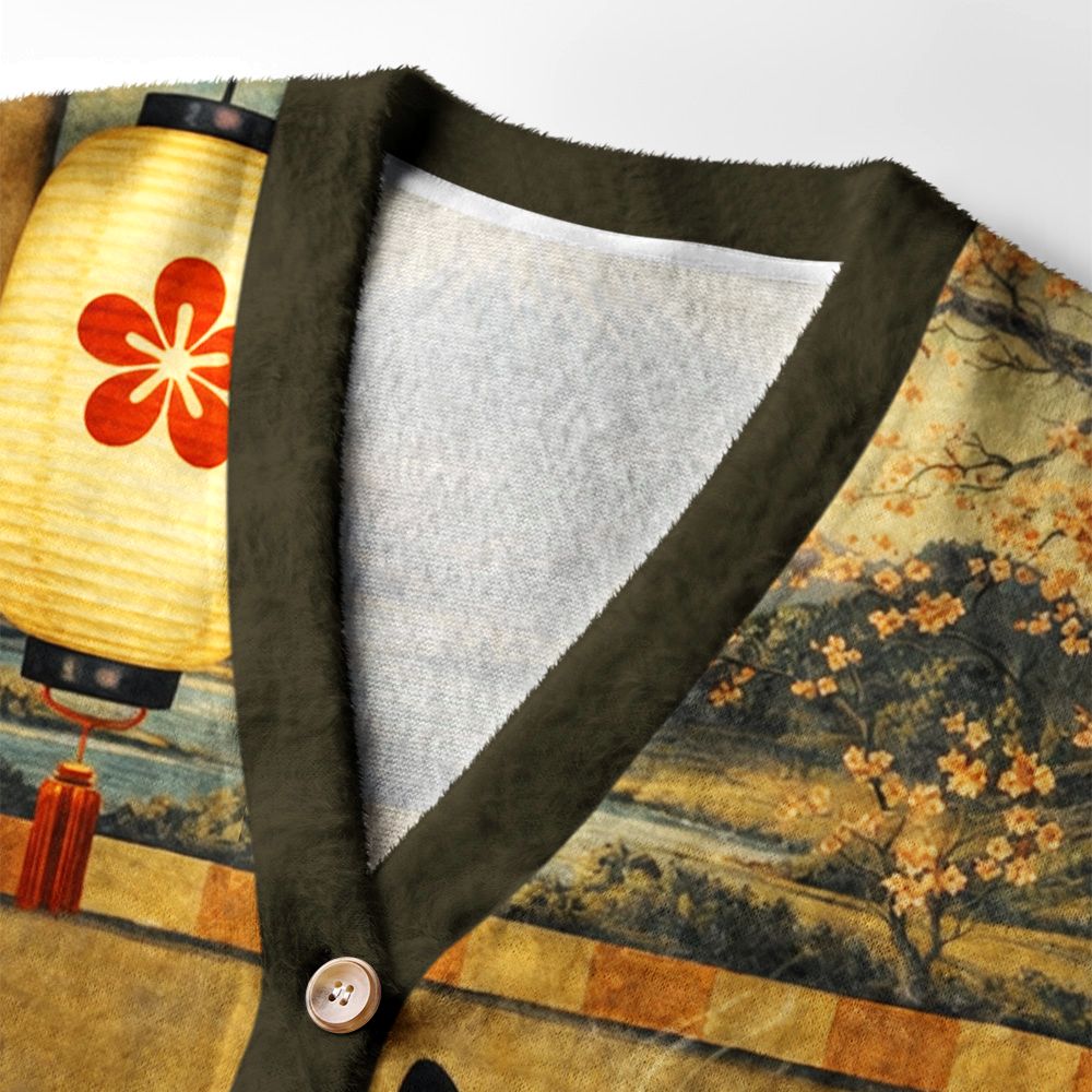 Kyoto-Lion The Cozy Ramen Spot Ugly Cardigan Sweater