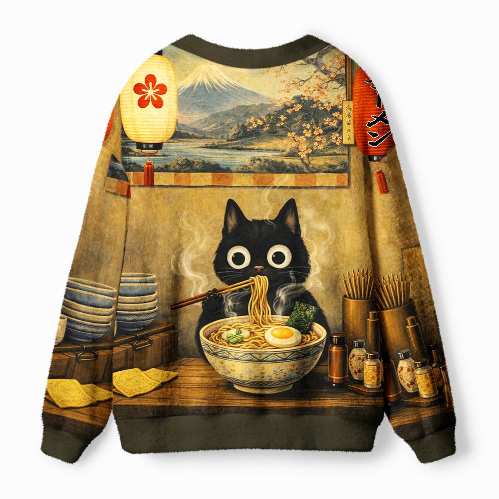 Kyoto-Lion The Cozy Ramen Spot Ugly Cardigan Sweater