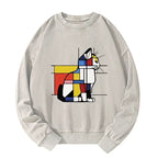 Washed Unisex Sweatshirt with Cat Art