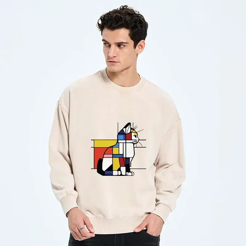 Washed Unisex Sweatshirt with Cat Art