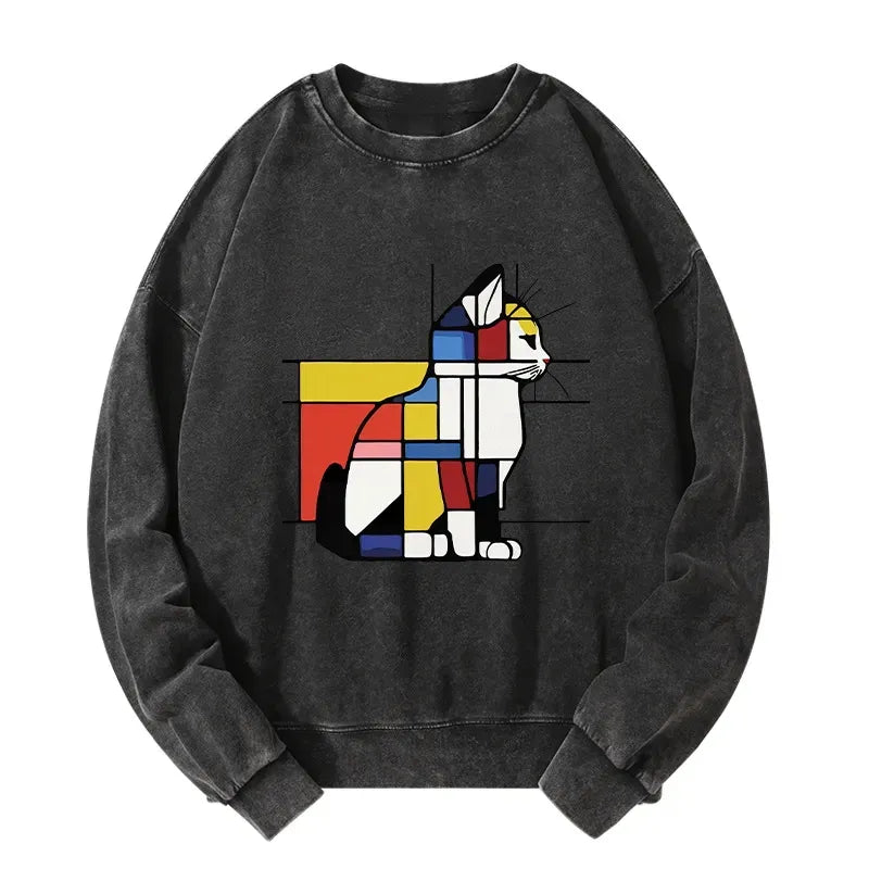 Japanese Geometric Cat Sweatshirt for Everyday