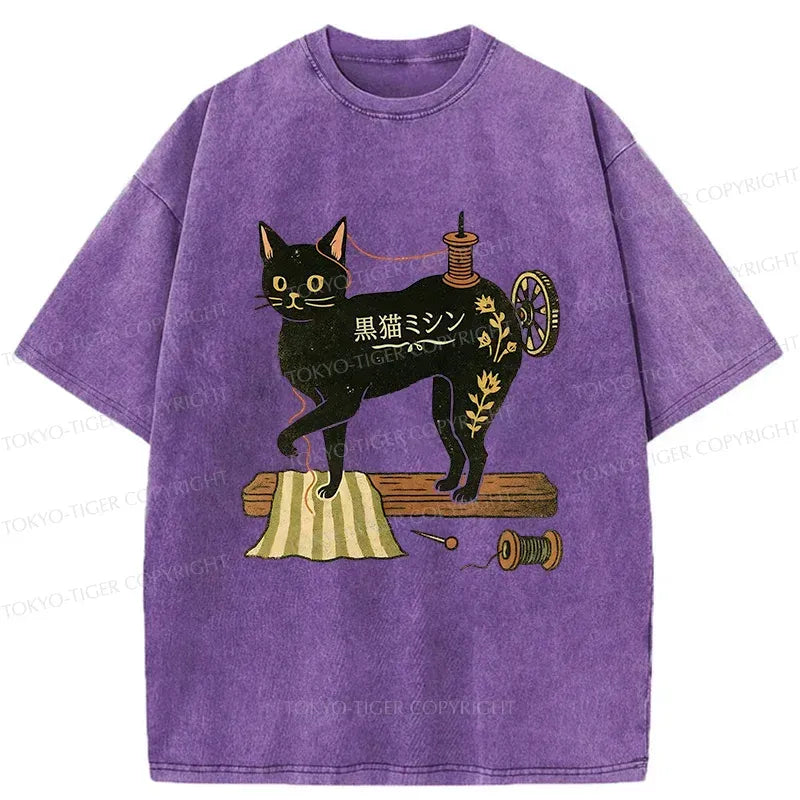 Vintage Sewing Machine Cat Tee Free Shipping