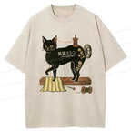 Japanese Cat Washed T-Shirt for Daily Wear