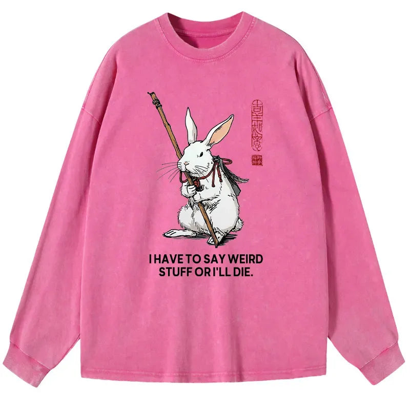 Kyoto-Lion Rabbit Gotta Say Weird Stuff Or Die Washed Long Sleeve T-Shirt