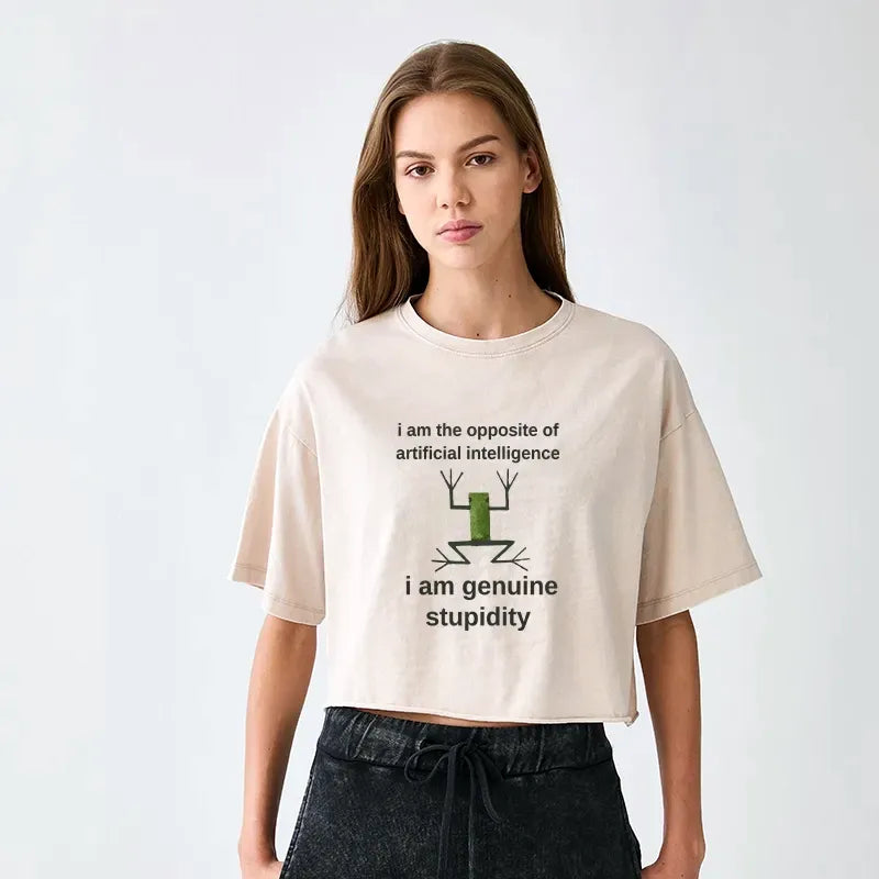 Japanese frog meme washed crop tee