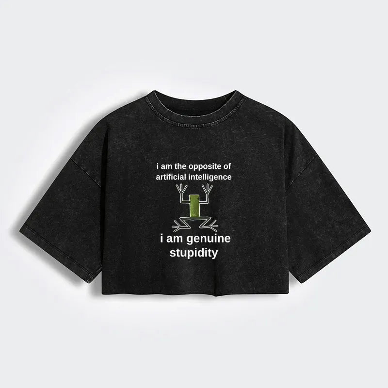 Japanese frog meme washed crop tee