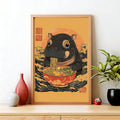 Kyoto-Lion Moo Deng Eat Ramen Wall Art Poster