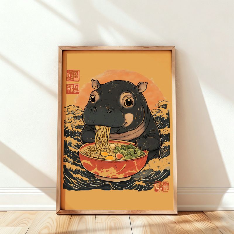 moo deng eat ramen art print