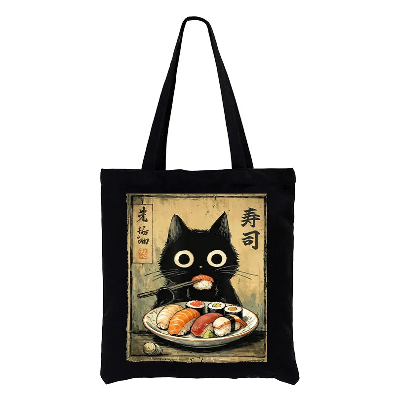 Kyoto-Lion Vintage Japanese Sushi Cat Tote Bag