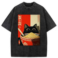 Kyoto-Lion Cat Eats A Large Portion Of Ramen Washed T-Shirt