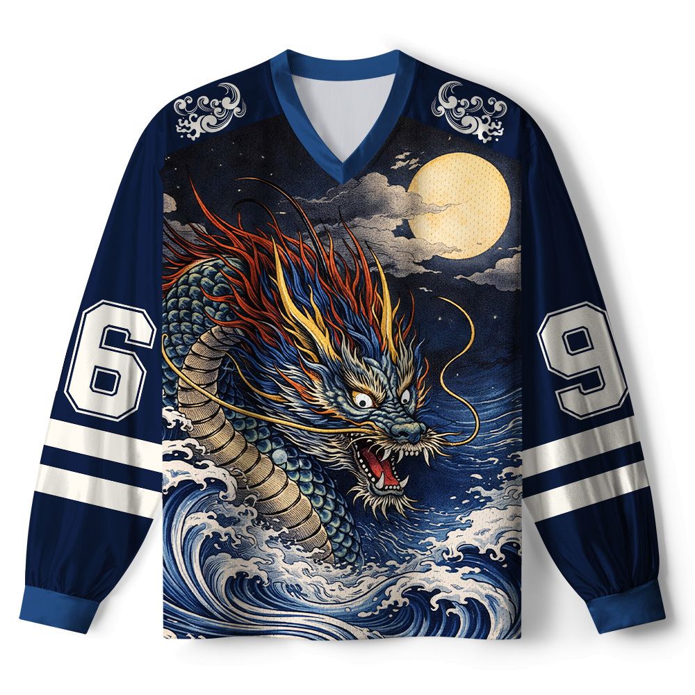 Kyoto-Lion Storm Dragon Of The Wild Waves Paneled Long Sleeve Jersey