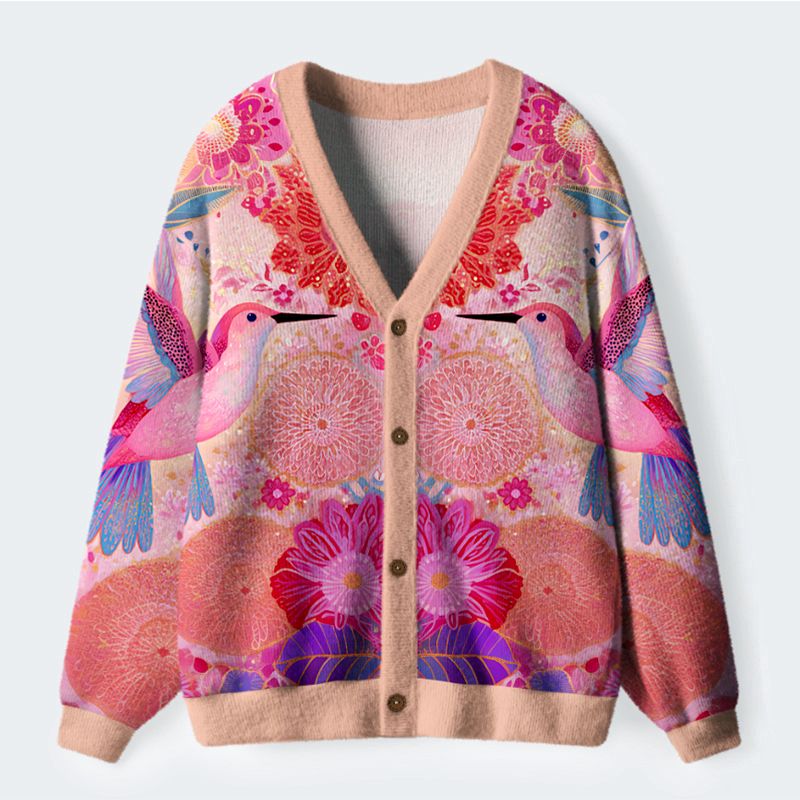 Kyoto-Lion Birdsong And Blossoms Ugly Cardigan Sweater