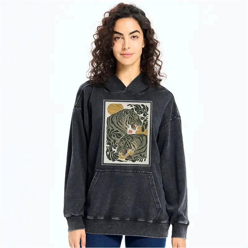 Japanese Woodcut Tiger Washed Hoodie
