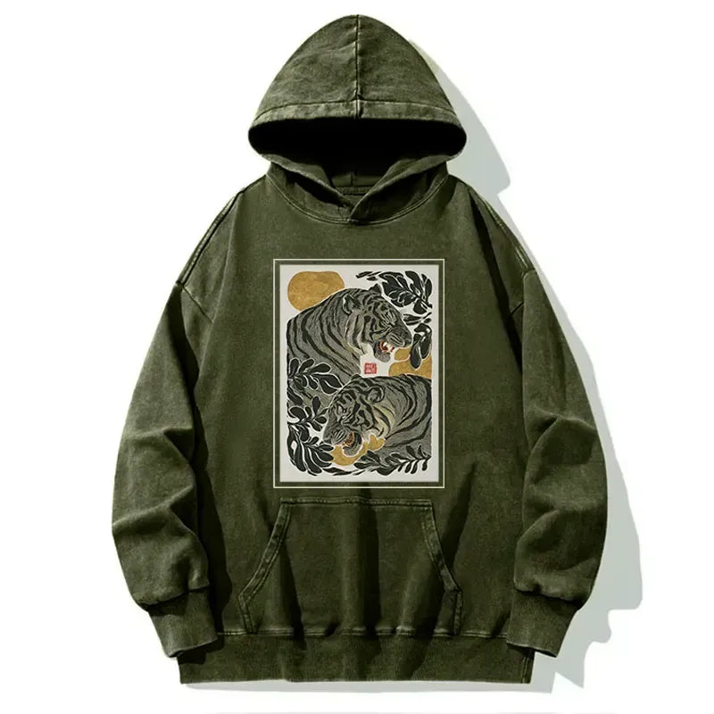 Japanese Woodcut Tiger Washed Hoodie