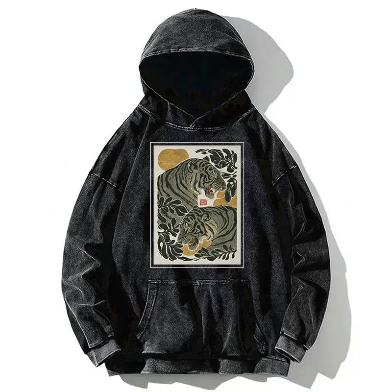 Japanese Woodcut Tiger Washed Hoodie