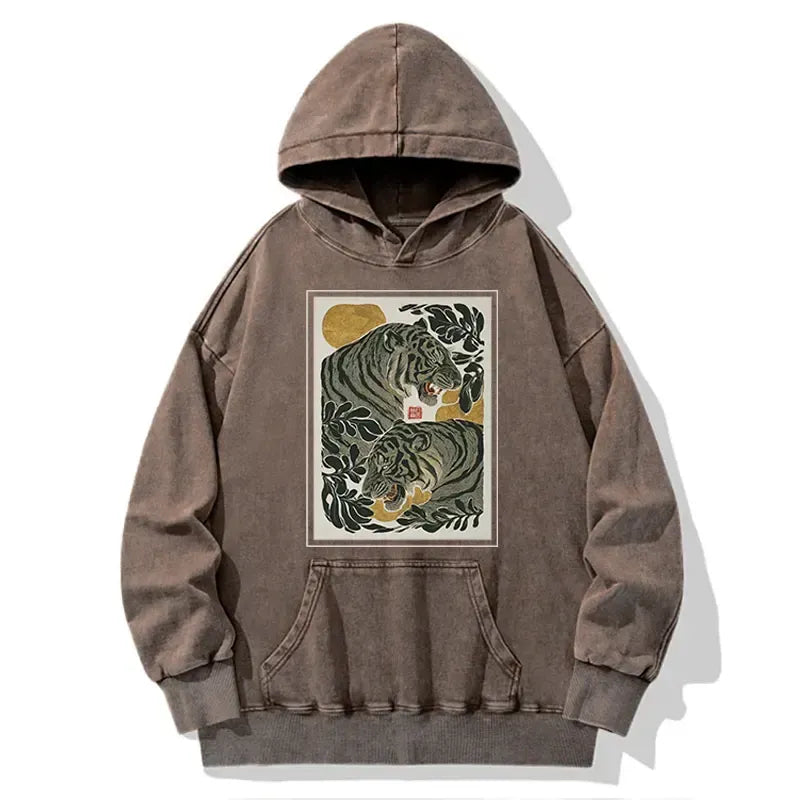Kyoto-Lion Woodcut Tiger Washed Hoodie