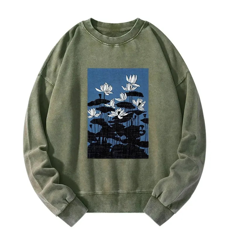 Blue Lotus Washed Sweatshirt for Summer
