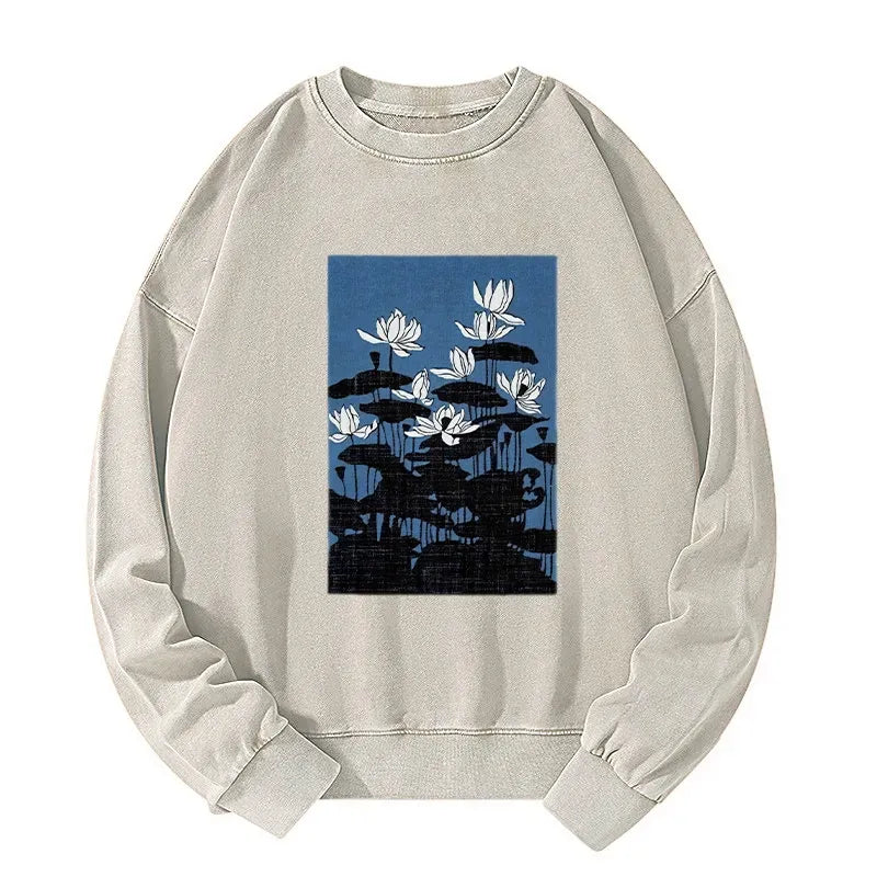 Blue Lotus Washed Sweatshirt for Summer