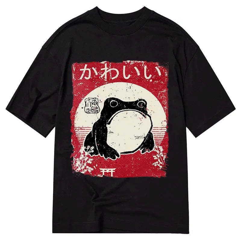 kyoto lion woodblock print grumpy frog t shirt