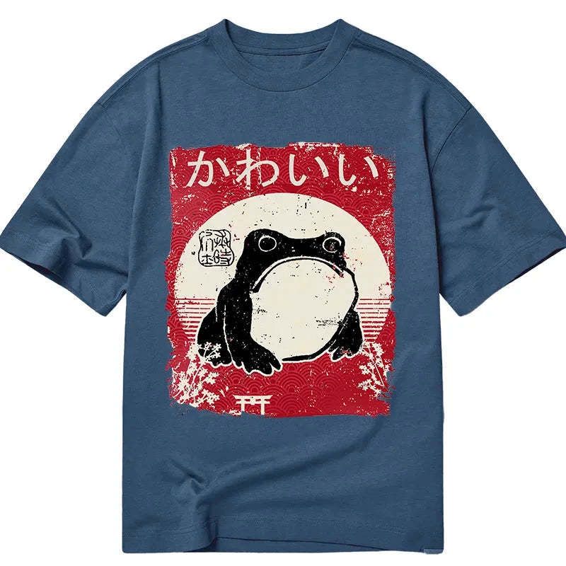 kyoto lion woodblock print grumpy frog t shirt