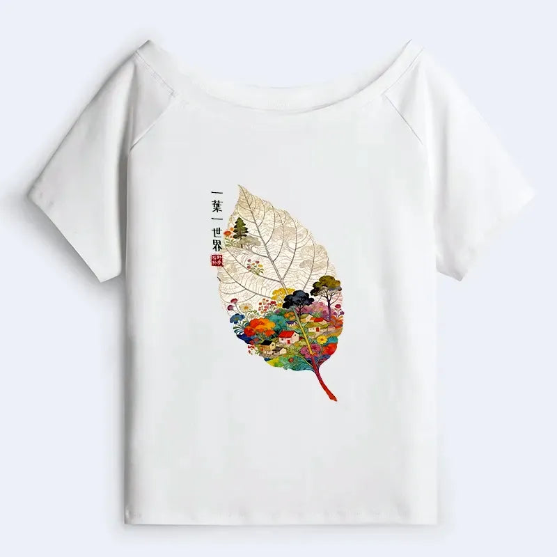 Japanese Art Off Shoulder T-Shirt for Women