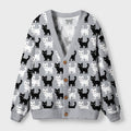 Kyoto-Lion Retro Pixel Black White Cat Ugly Cardigan Sweater