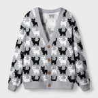Kyoto-Lion Retro Pixel Black White Cat Ugly Cardigan Sweater