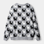 Kyoto-Lion Retro Pixel Black White Cat Ugly Cardigan Sweater