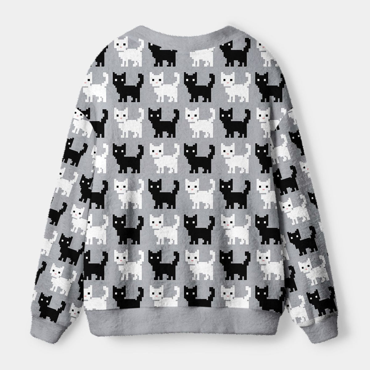 Kyoto-Lion Retro Pixel Black White Cat Ugly Cardigan Sweater