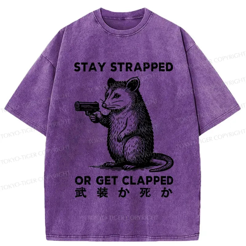 Kyoto-Lion Stay Strapped Or Get Clapped Washed T-Shirt