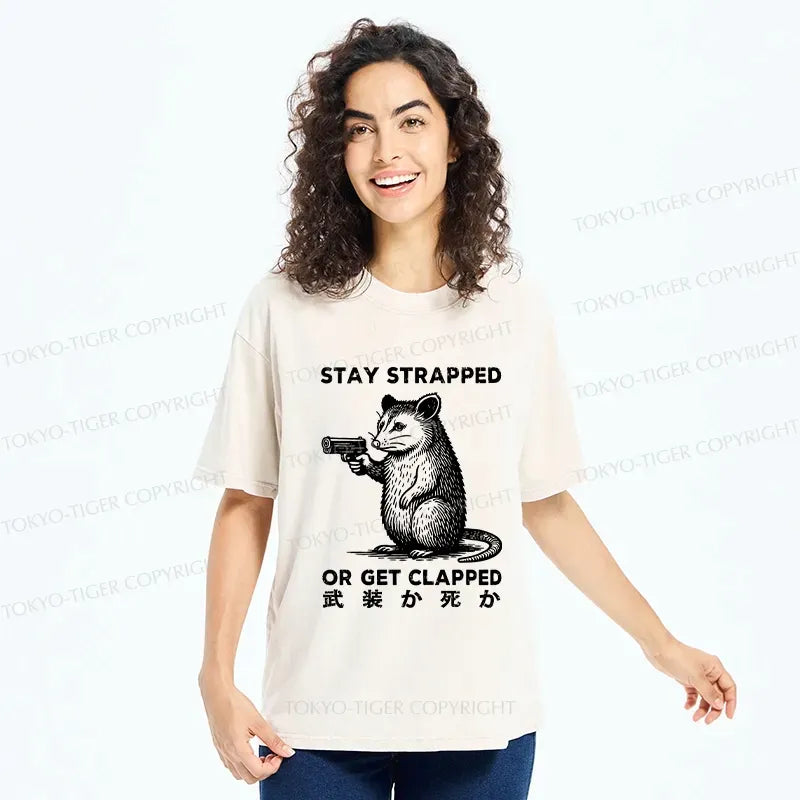 Kyoto-Lion Stay Strapped Or Get Clapped Washed T-Shirt