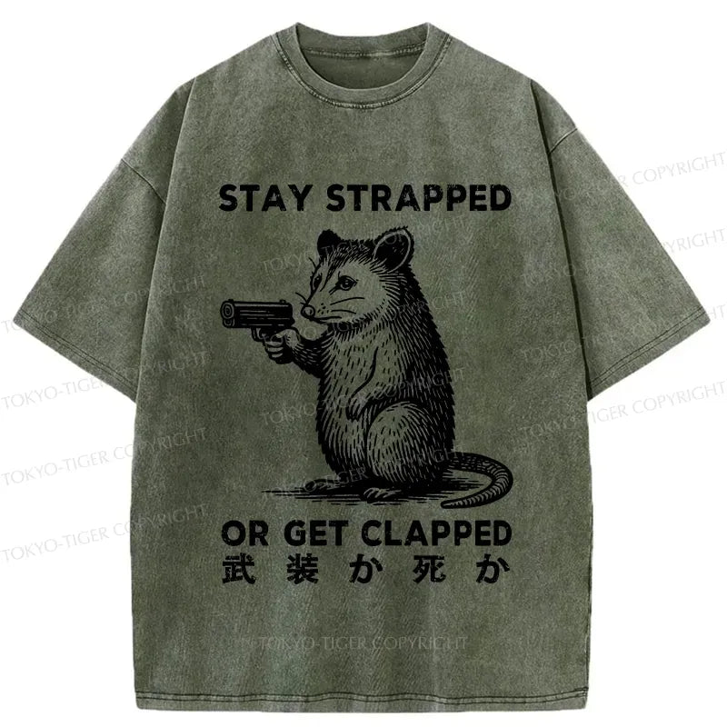 Kyoto-Lion Stay Strapped Or Get Clapped Washed T-Shirt