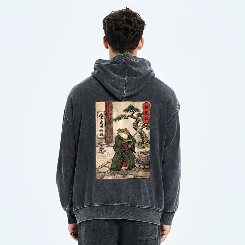 Kyoto-Lion Samurai Frog Training Washed Zip Hoodie