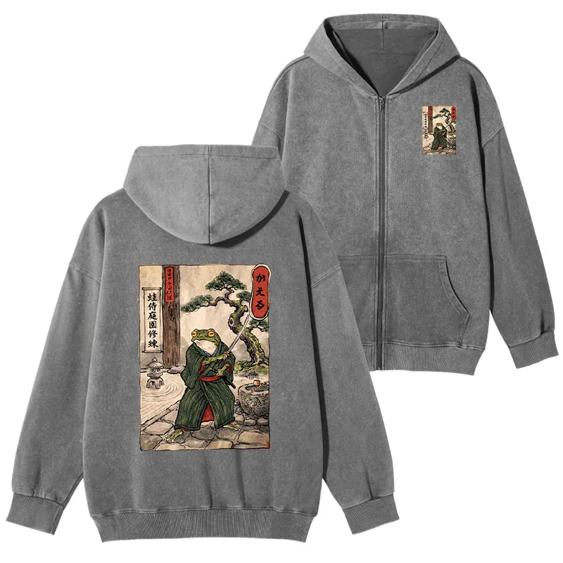 Kyoto-Lion Samurai Frog Training Washed Zip Hoodie
