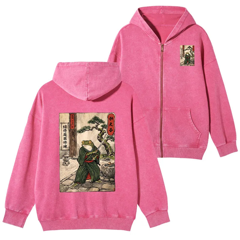 Kyoto-Lion Samurai Frog Training Washed Zip Hoodie