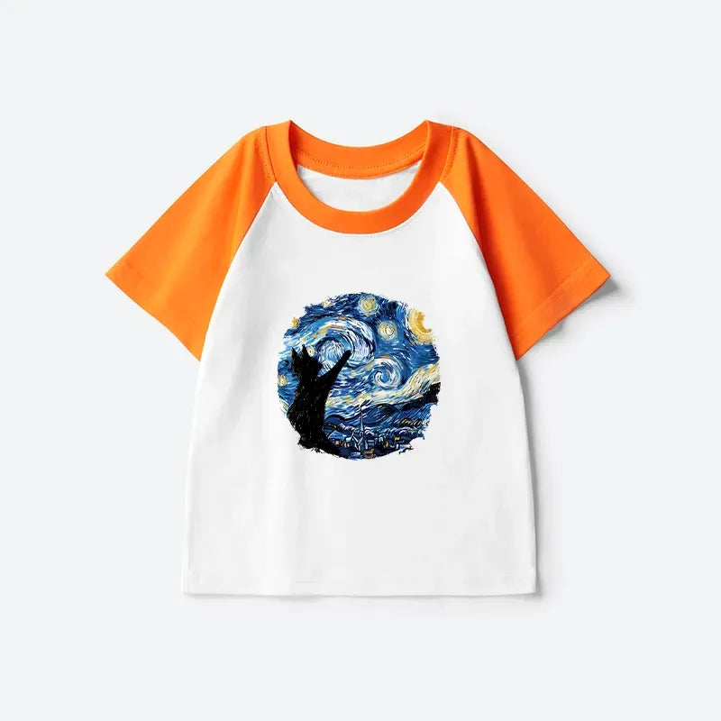 Starry Night Cat T-shirt for Kids New Arrival