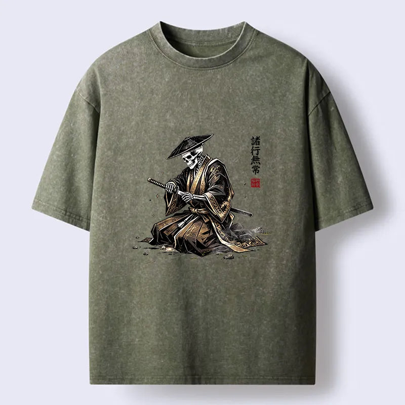 Kyoto-Lion Japanese Samurai Skeleton Washed T-Shirt